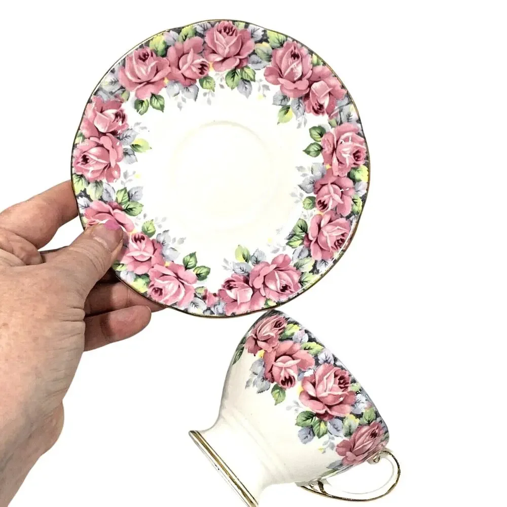 Royal Standard Rose Of Sharon Footed Tea Cup & Saucer Set Bone China England